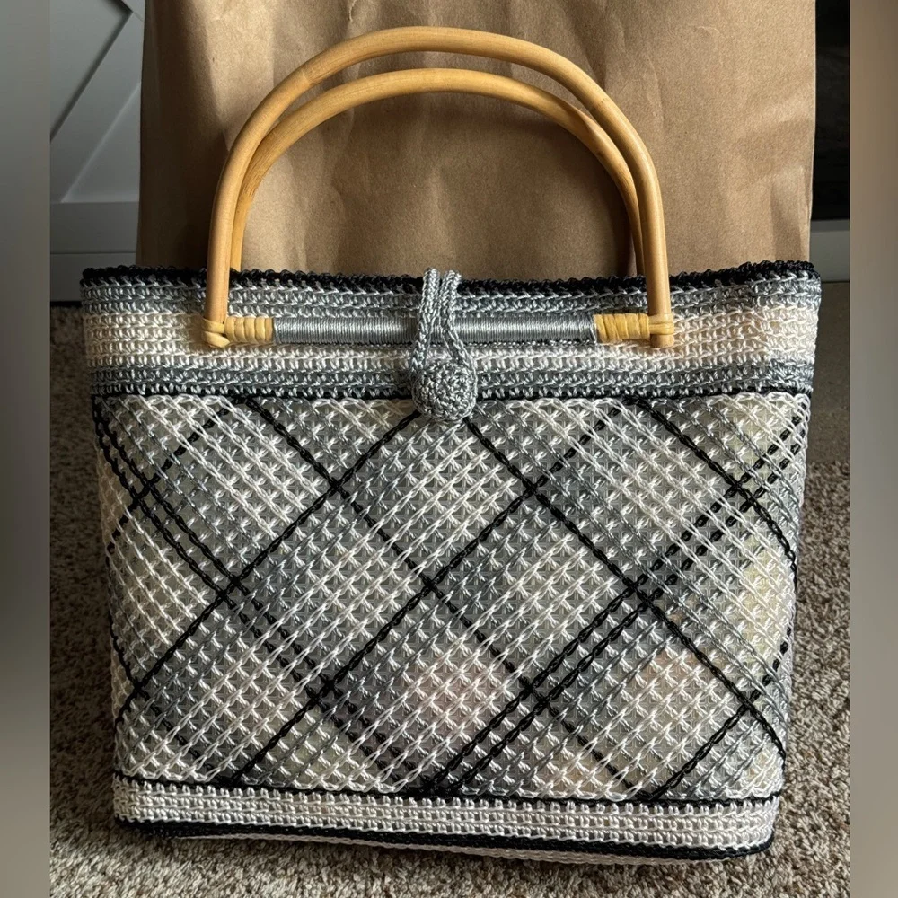 Elegant Woven‎ Handbag with Bamboo Handles